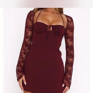 Elegant Burgundy Lace Sleeve Dress